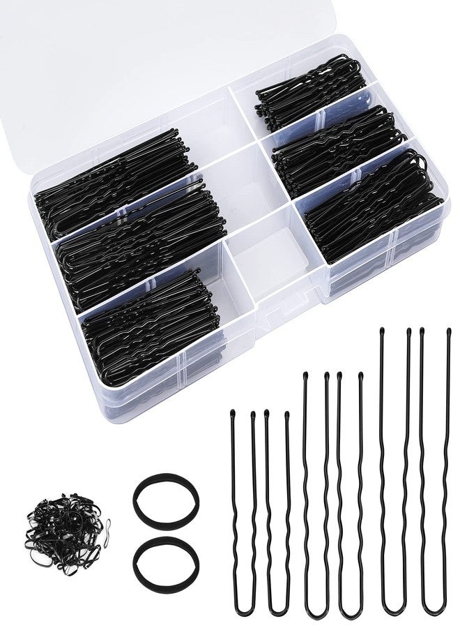 DySaLic 300Pcs U-Shaped Hair Pins Set for Women, Kids & Girls: 2.8IN, 2.4IN, 2IN Bobby Bun Pins with Storage Box, 2 Thick Seamless Hair Ties & 50 Elastic Hair Bands for All Hair Types, Black - Image 1